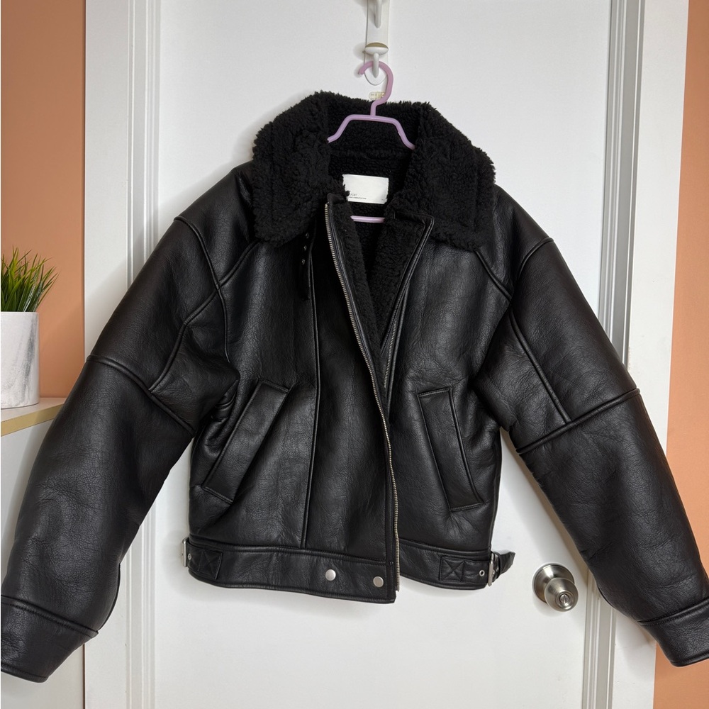 NWOT OAK + FORT Black Leather Jacket